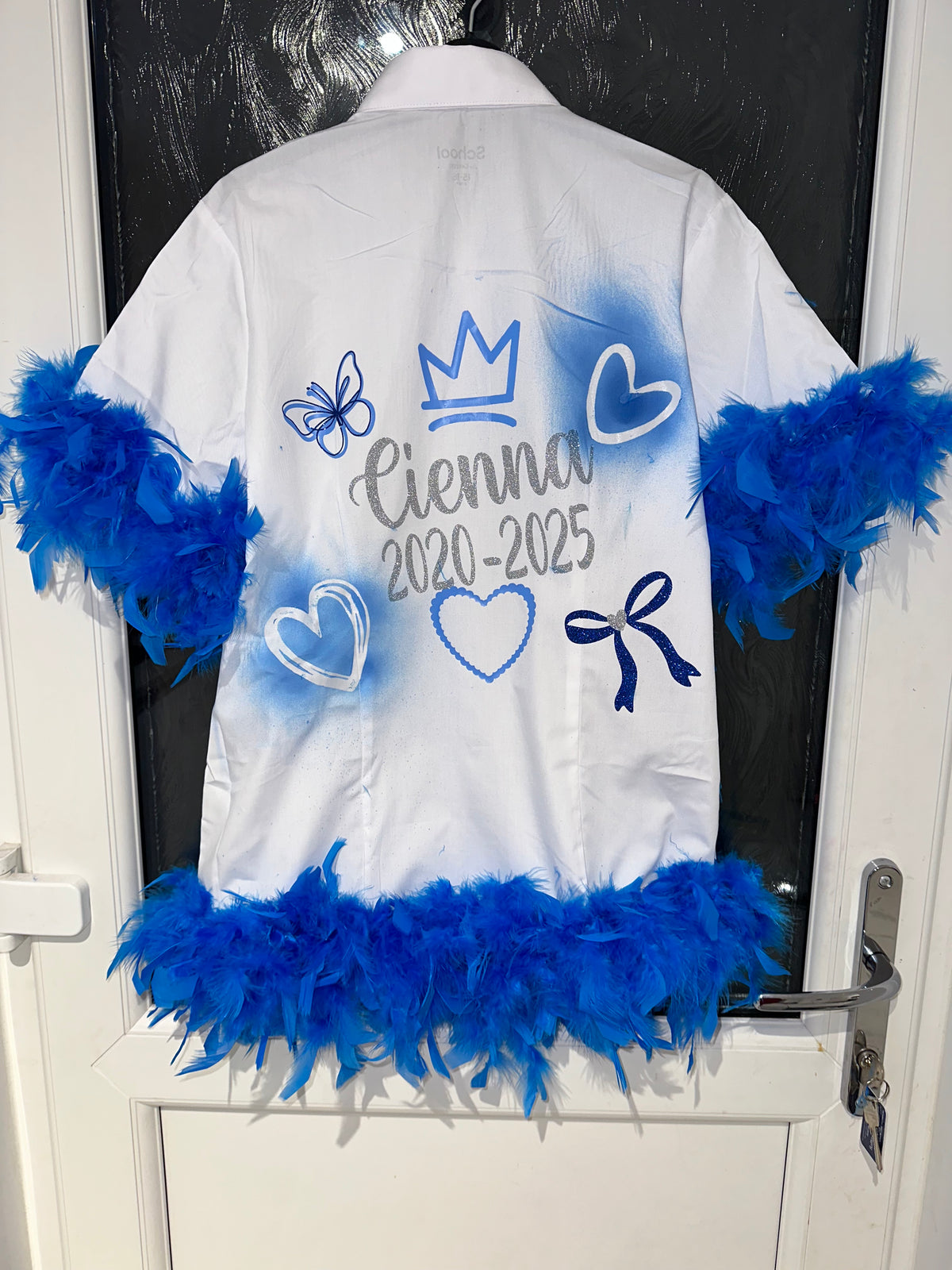 Leavers shirt spray paint hearts and butterflies