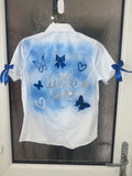 Leavers Shirt Bow & Butterflies Design Spray Pinted