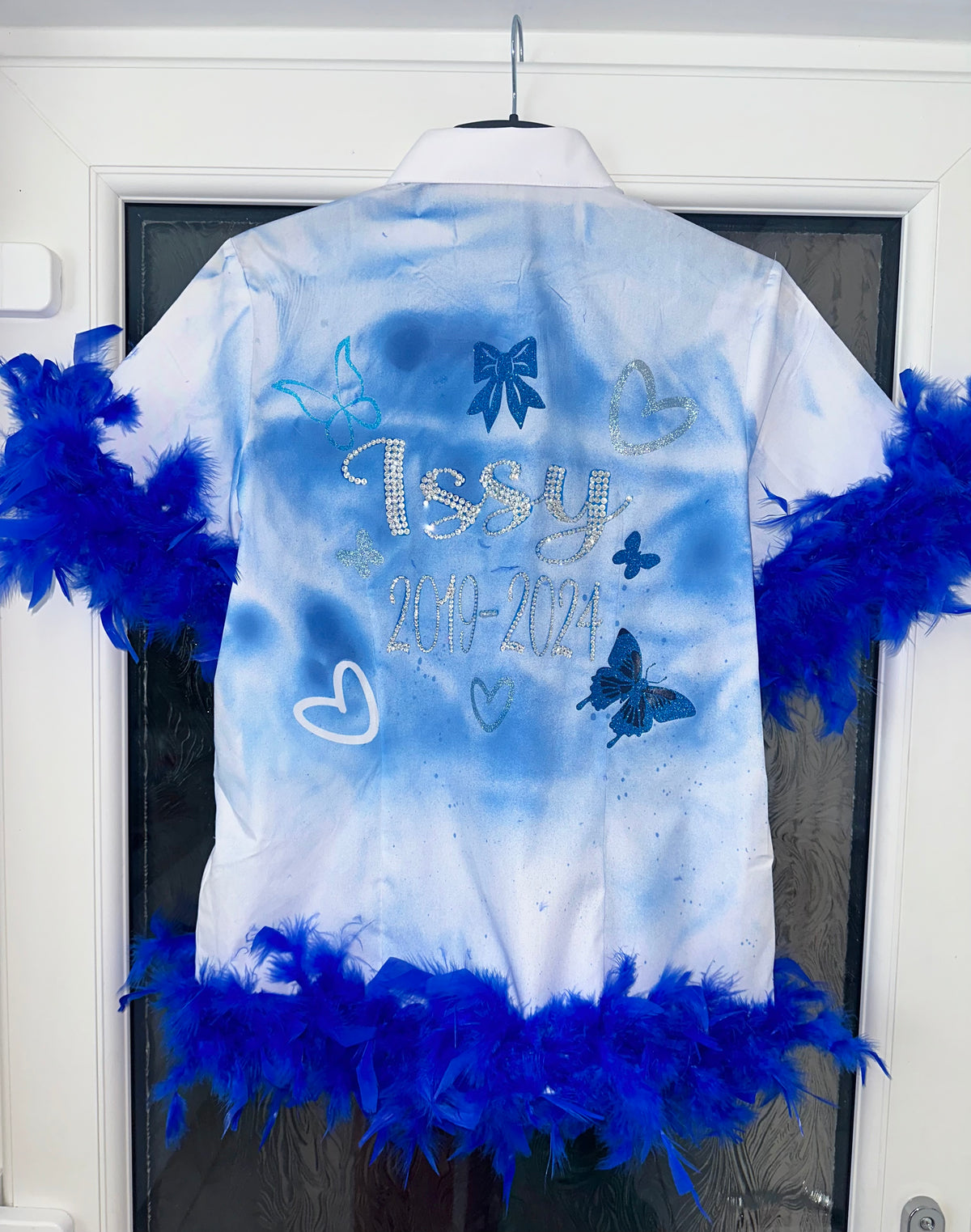 Leavers Shirt Bow & Butterflies Design Spray Pinted