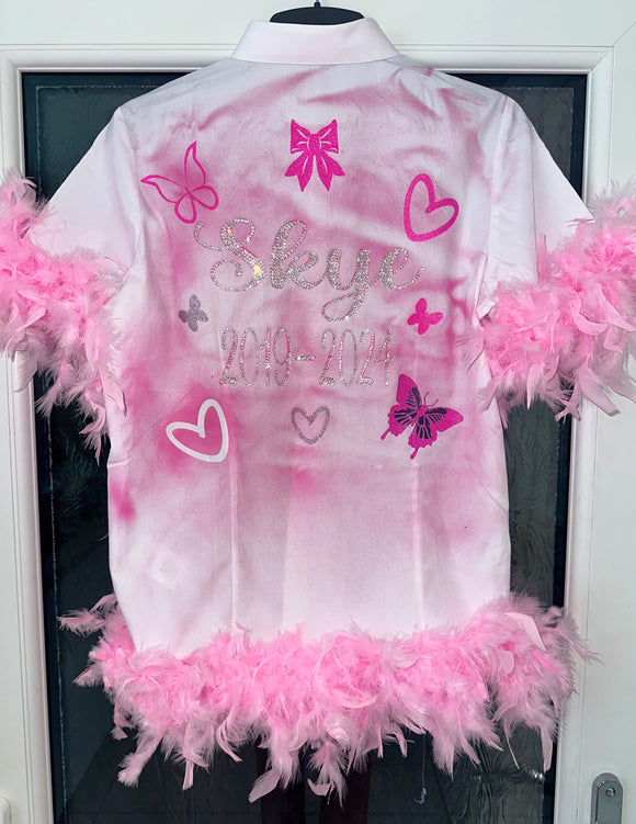 Leavers Shirt Bow & Butterflies Design Spray Pinted