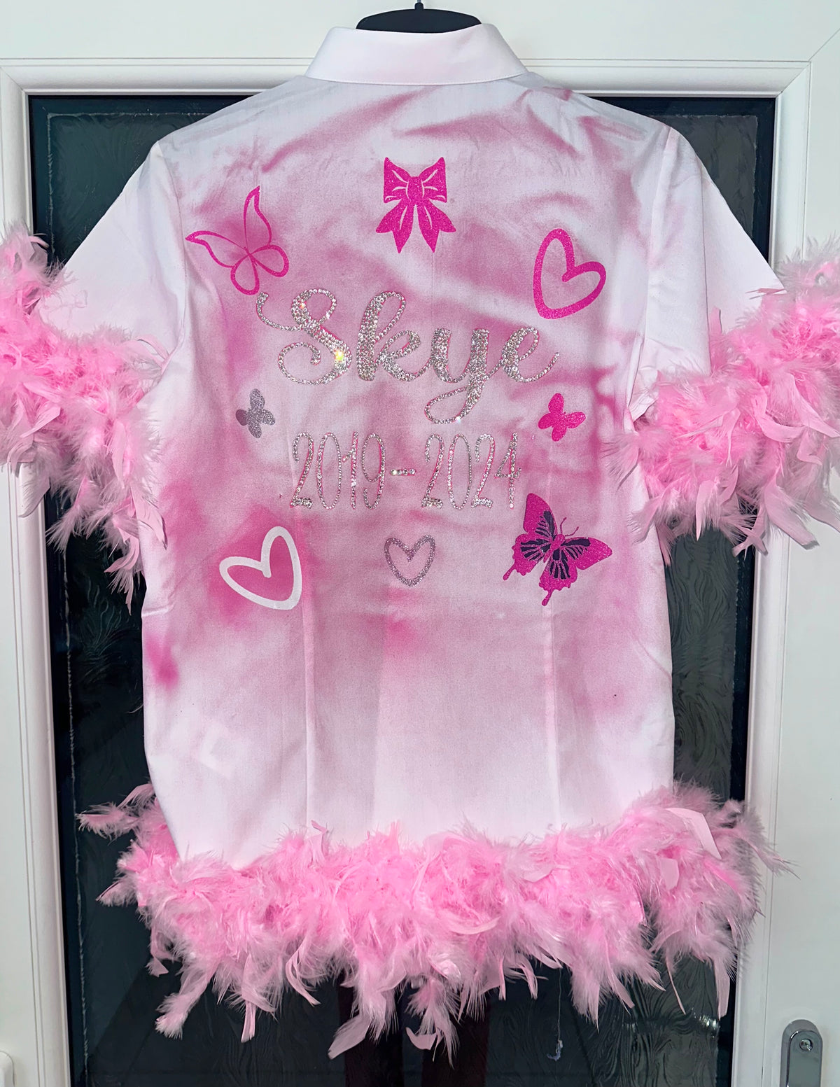 Leavers Shirt Bow & Butterflies Design Spray Pinted