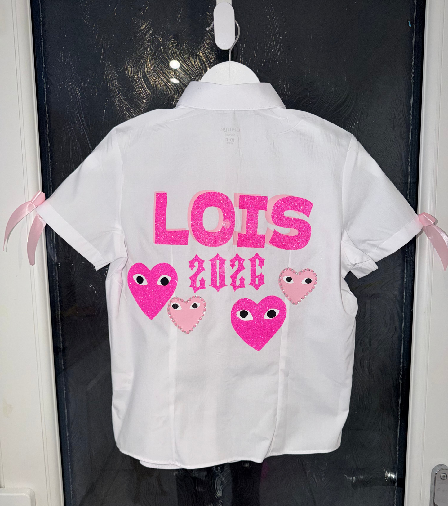 Leavers shirt large glitter hearts rhinestoned