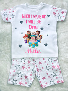 birthday pyjamas shorts pink